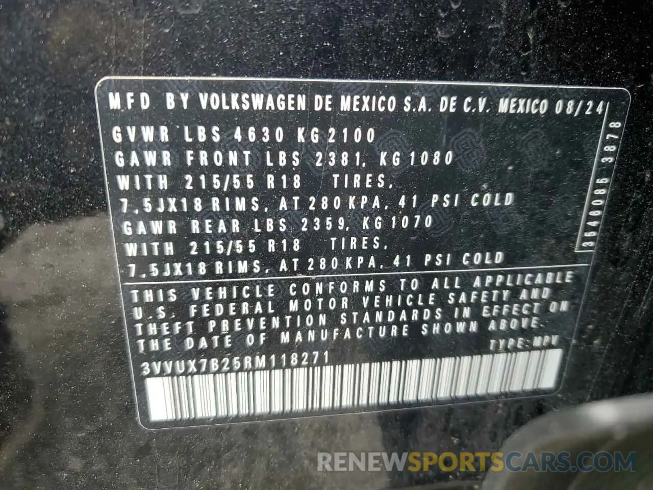 15 Photograph of a damaged car 3VVUX7B25RM118271 VOLKSWAGEN TAOS SE 2024