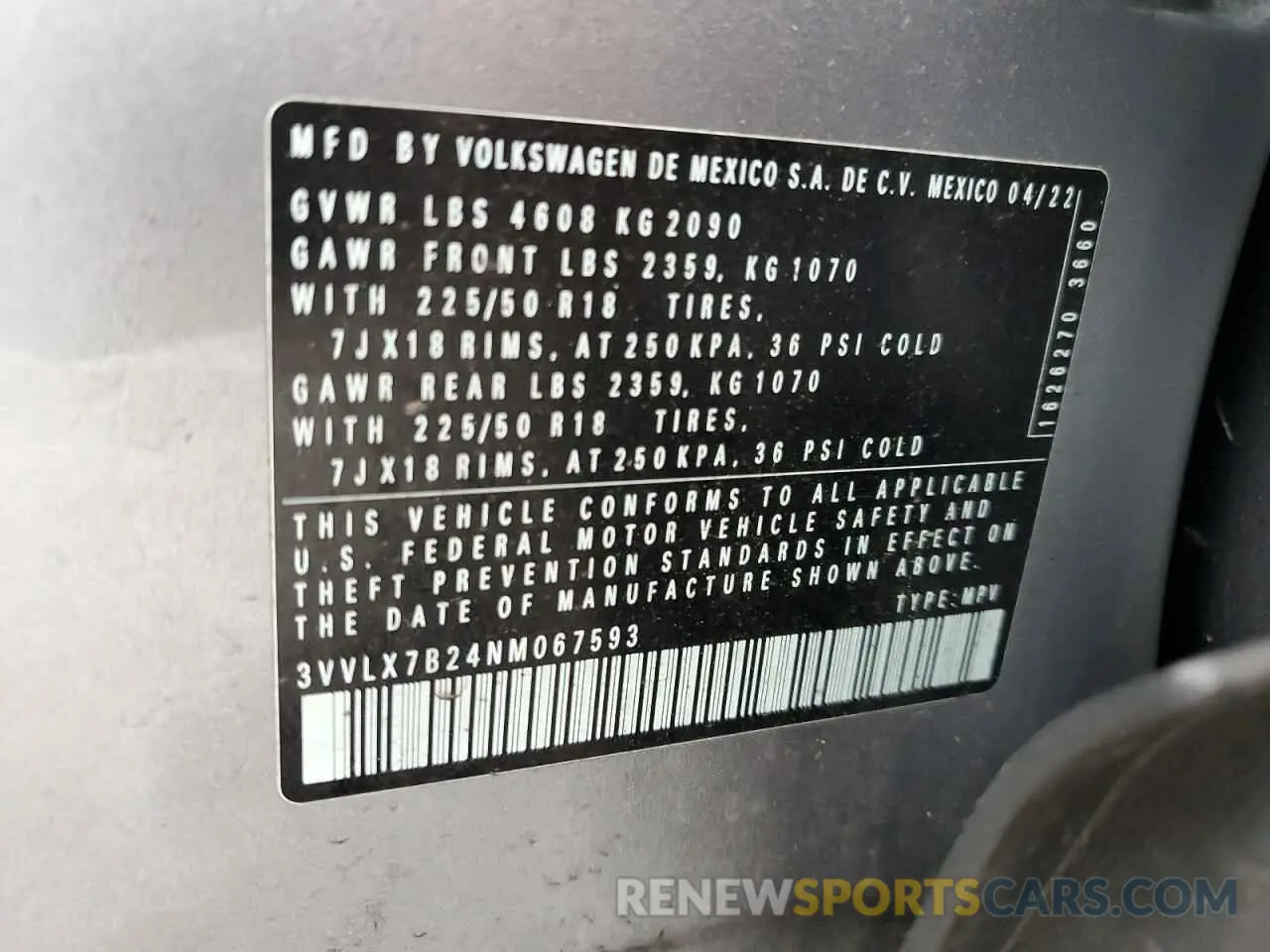 14 Photograph of a damaged car 3VVLX7B24NM067593 VOLKSWAGEN TAOS SE IQ 2022