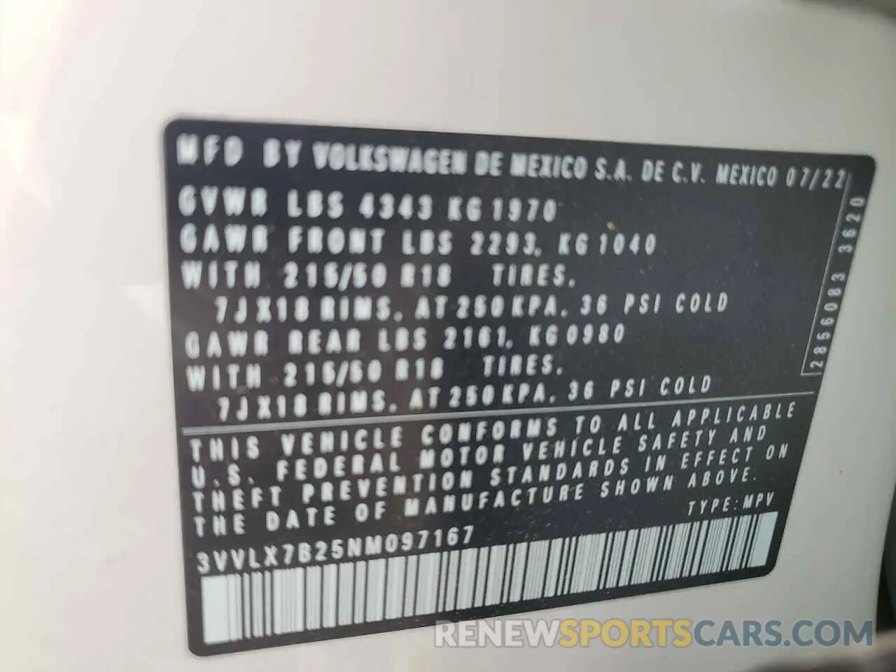 13 Photograph of a damaged car 3VVLX7B25NM097167 VOLKSWAGEN TAOS SE IQ 2022