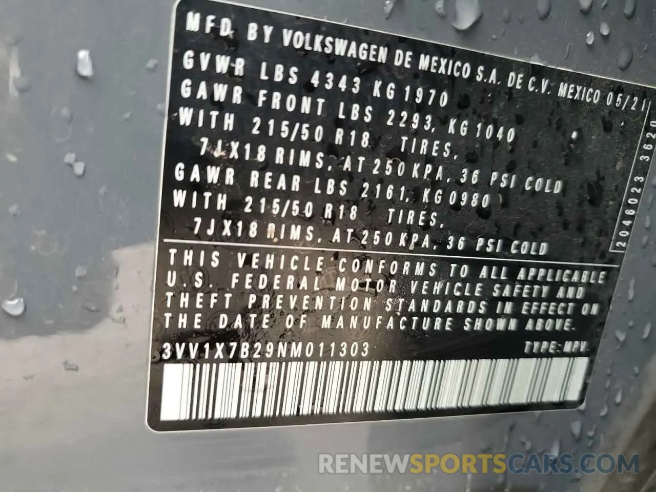 13 Photograph of a damaged car 3VV1X7B29NM011303 VOLKSWAGEN TAOS SEL 2022