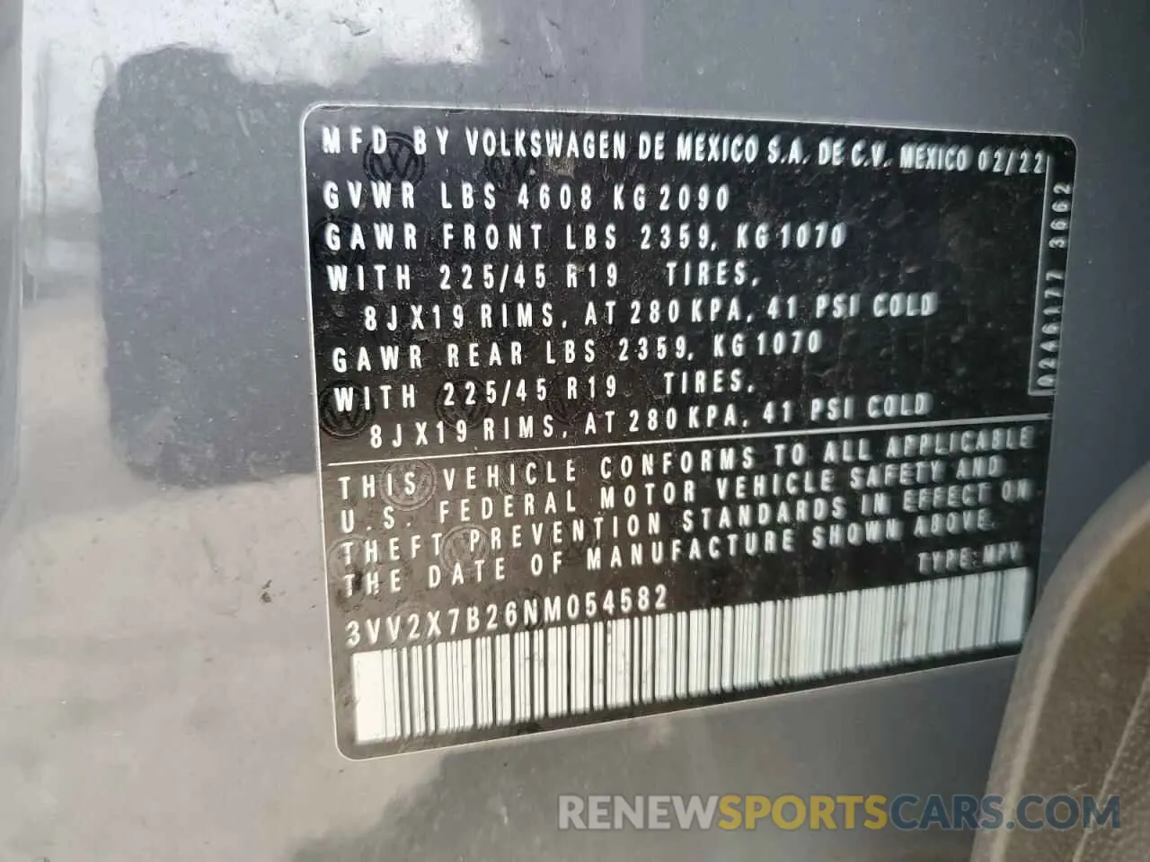 12 Photograph of a damaged car 3VV2X7B26NM054582 VOLKSWAGEN TAOS SEL 2022