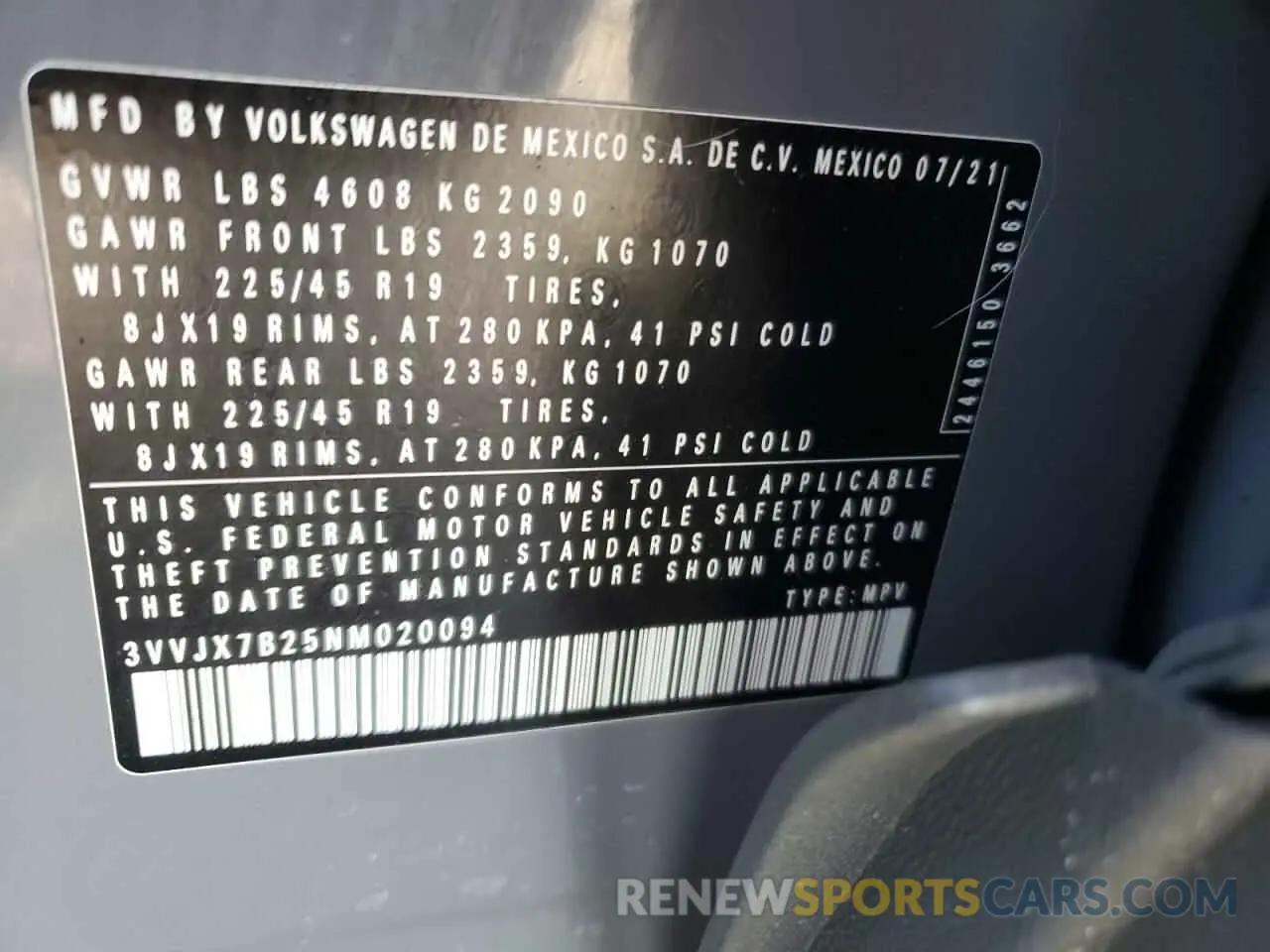 15 Photograph of a damaged car 3VVJX7B25NM020094 VOLKSWAGEN TAOS SEL 2022