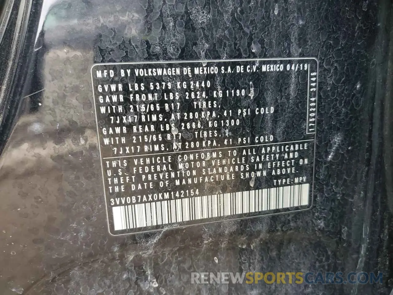 13 Photograph of a damaged car 3VV0B7AX0KM142154 VOLKSWAGEN TIGUAN 2019