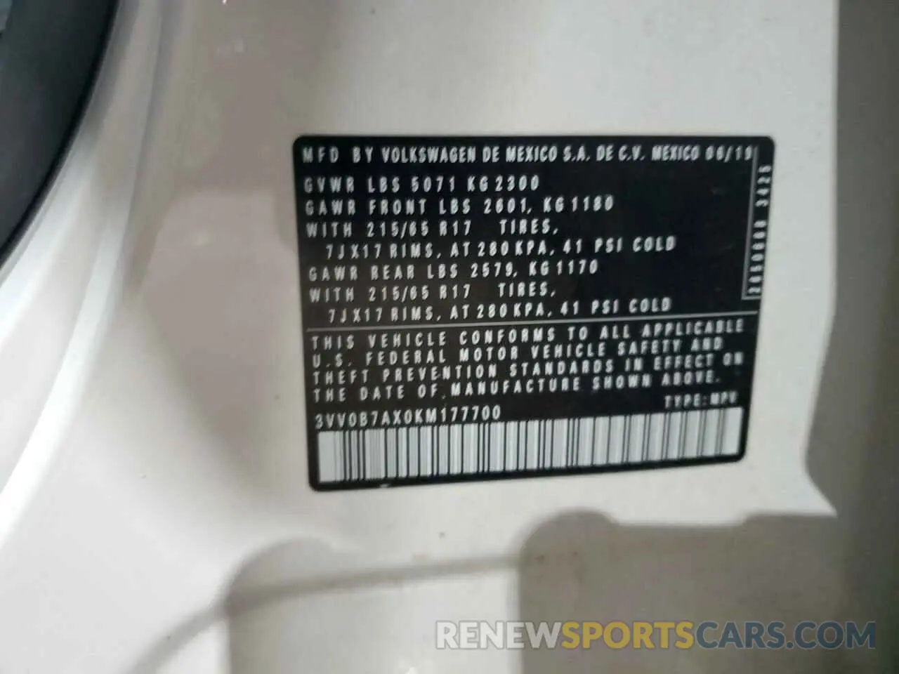 15 Photograph of a damaged car 3VV0B7AX0KM177700 VOLKSWAGEN TIGUAN 2019