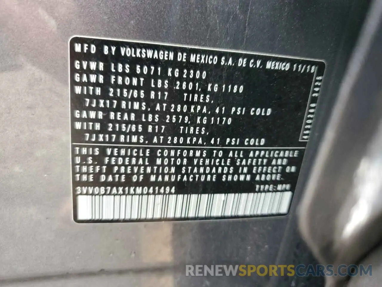 15 Photograph of a damaged car 3VV0B7AX1KM041494 VOLKSWAGEN TIGUAN 2019