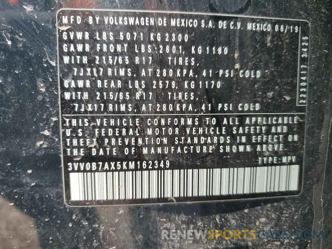 14 Photograph of a damaged car 3VV0B7AX5KM162349 VOLKSWAGEN TIGUAN 2019