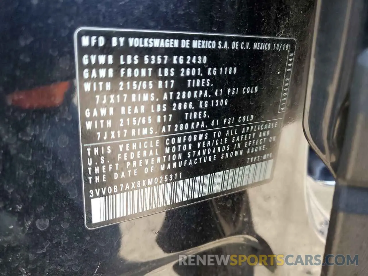 13 Photograph of a damaged car 3VV0B7AX8KM025311 VOLKSWAGEN TIGUAN 2019