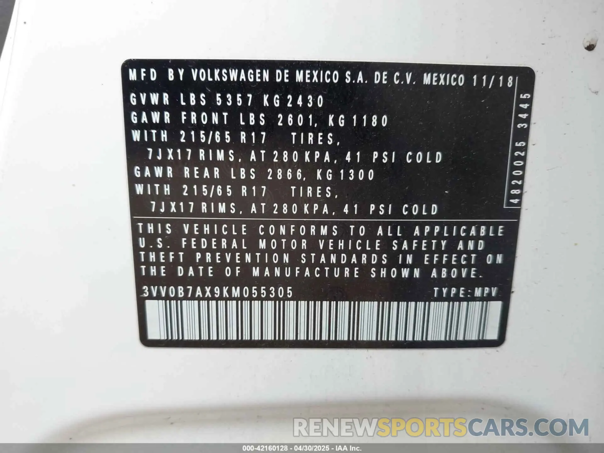 9 Photograph of a damaged car 3VV0B7AX9KM055305 VOLKSWAGEN TIGUAN 2019