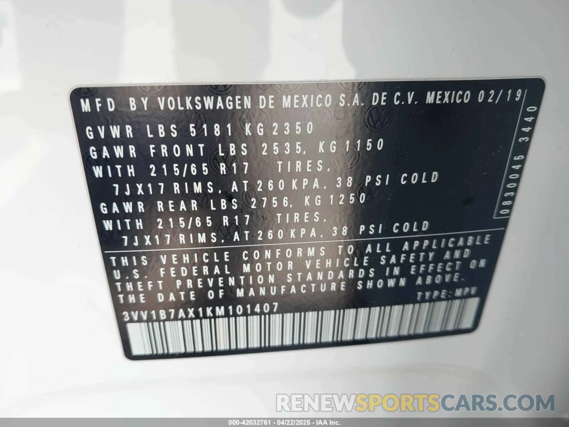 9 Photograph of a damaged car 3VV1B7AX1KM101407 VOLKSWAGEN TIGUAN 2019