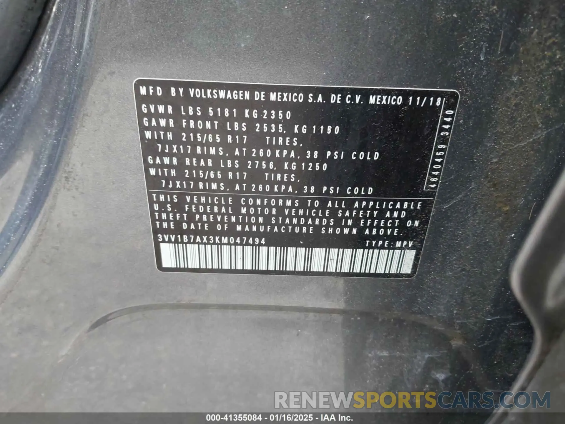 9 Photograph of a damaged car 3VV1B7AX3KM047494 VOLKSWAGEN TIGUAN 2019