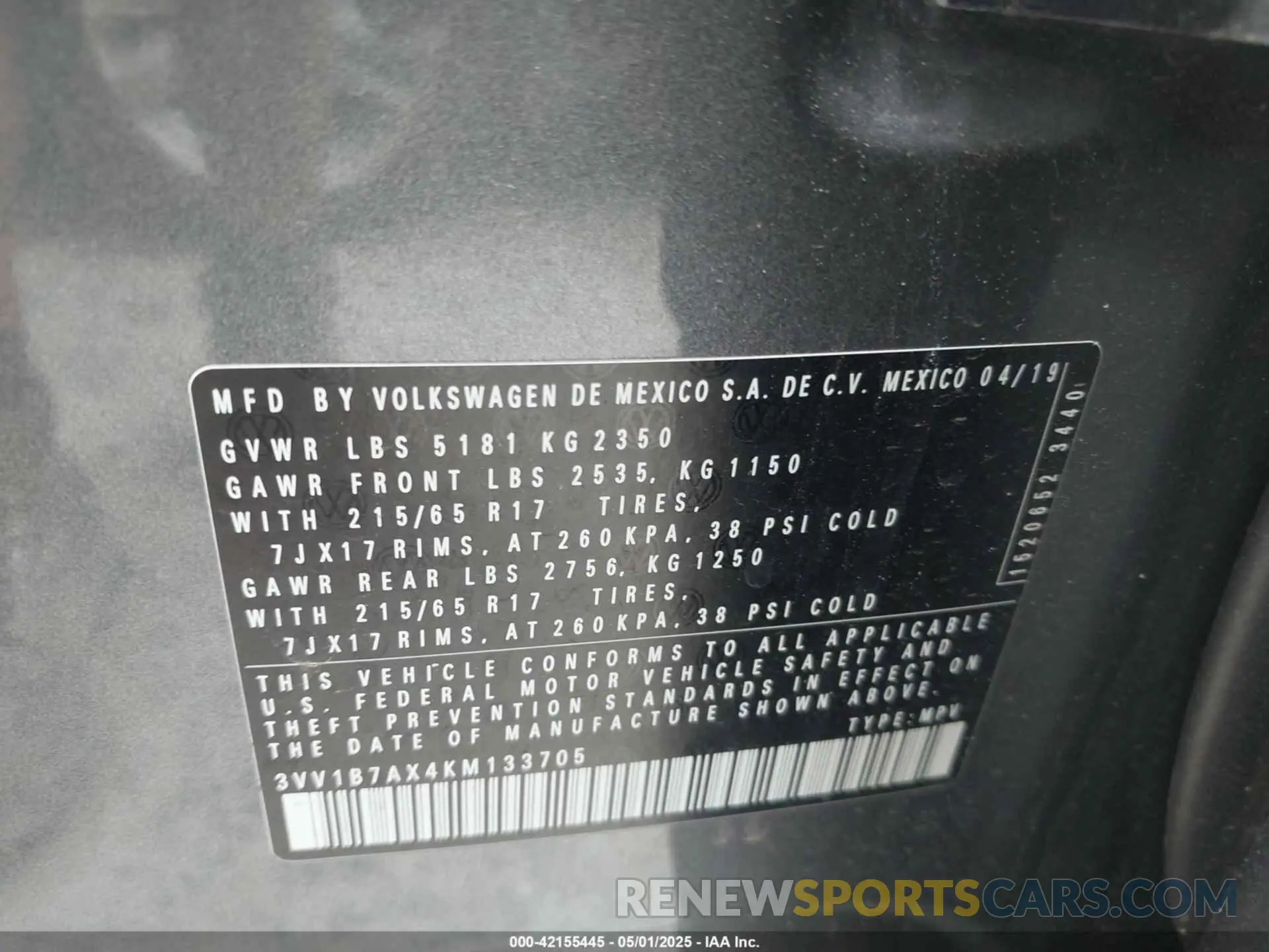 9 Photograph of a damaged car 3VV1B7AX4KM133705 VOLKSWAGEN TIGUAN 2019
