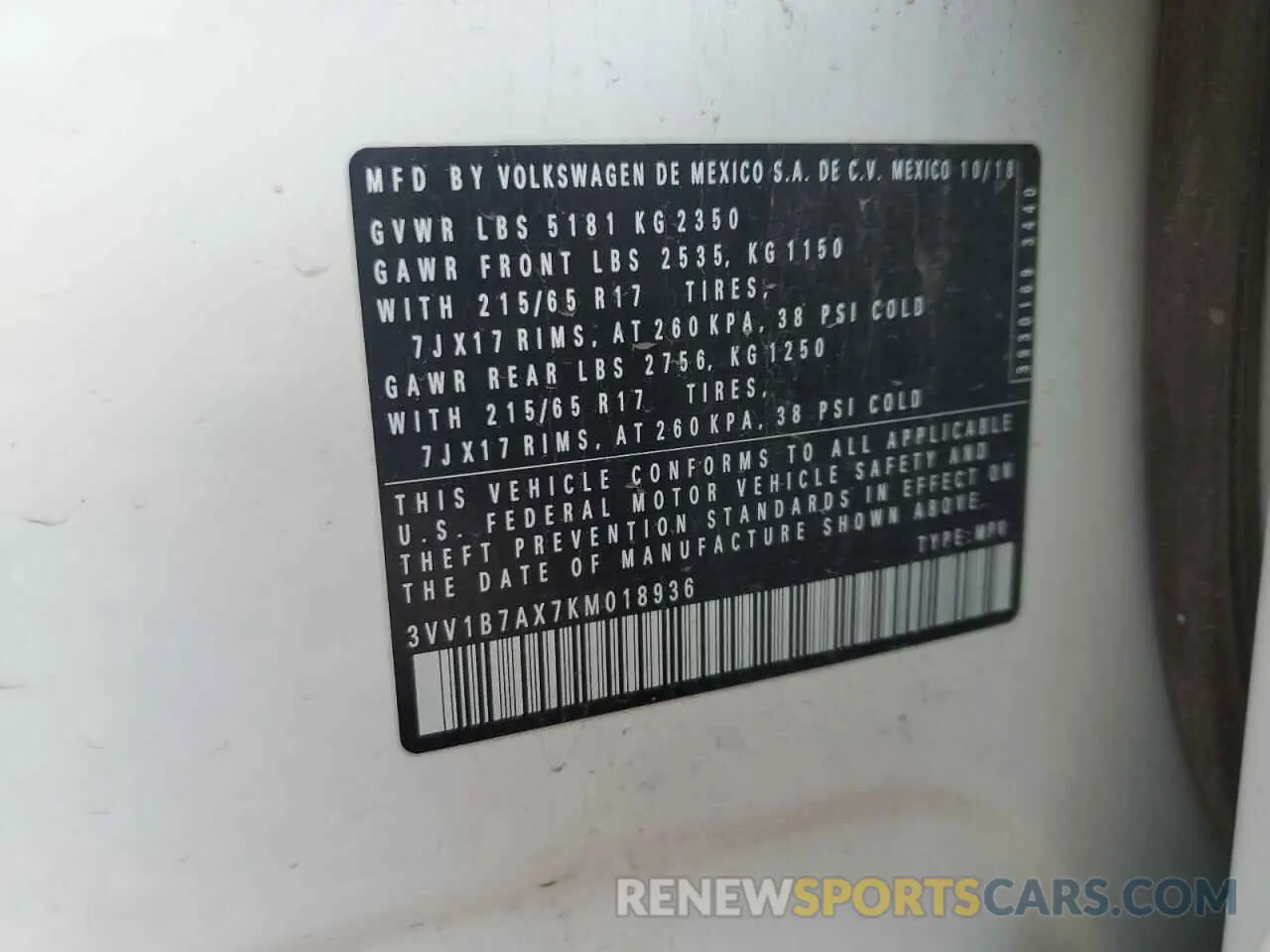 13 Photograph of a damaged car 3VV1B7AX7KM018936 VOLKSWAGEN TIGUAN 2019