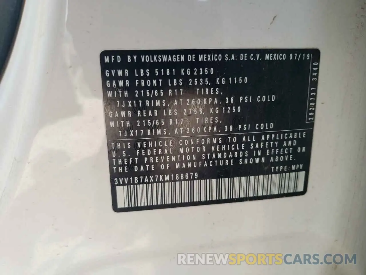13 Photograph of a damaged car 3VV1B7AX7KM188679 VOLKSWAGEN TIGUAN 2019