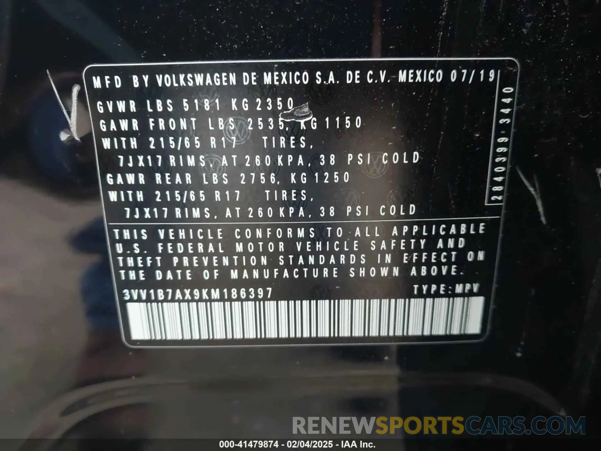 9 Photograph of a damaged car 3VV1B7AX9KM186397 VOLKSWAGEN TIGUAN 2019