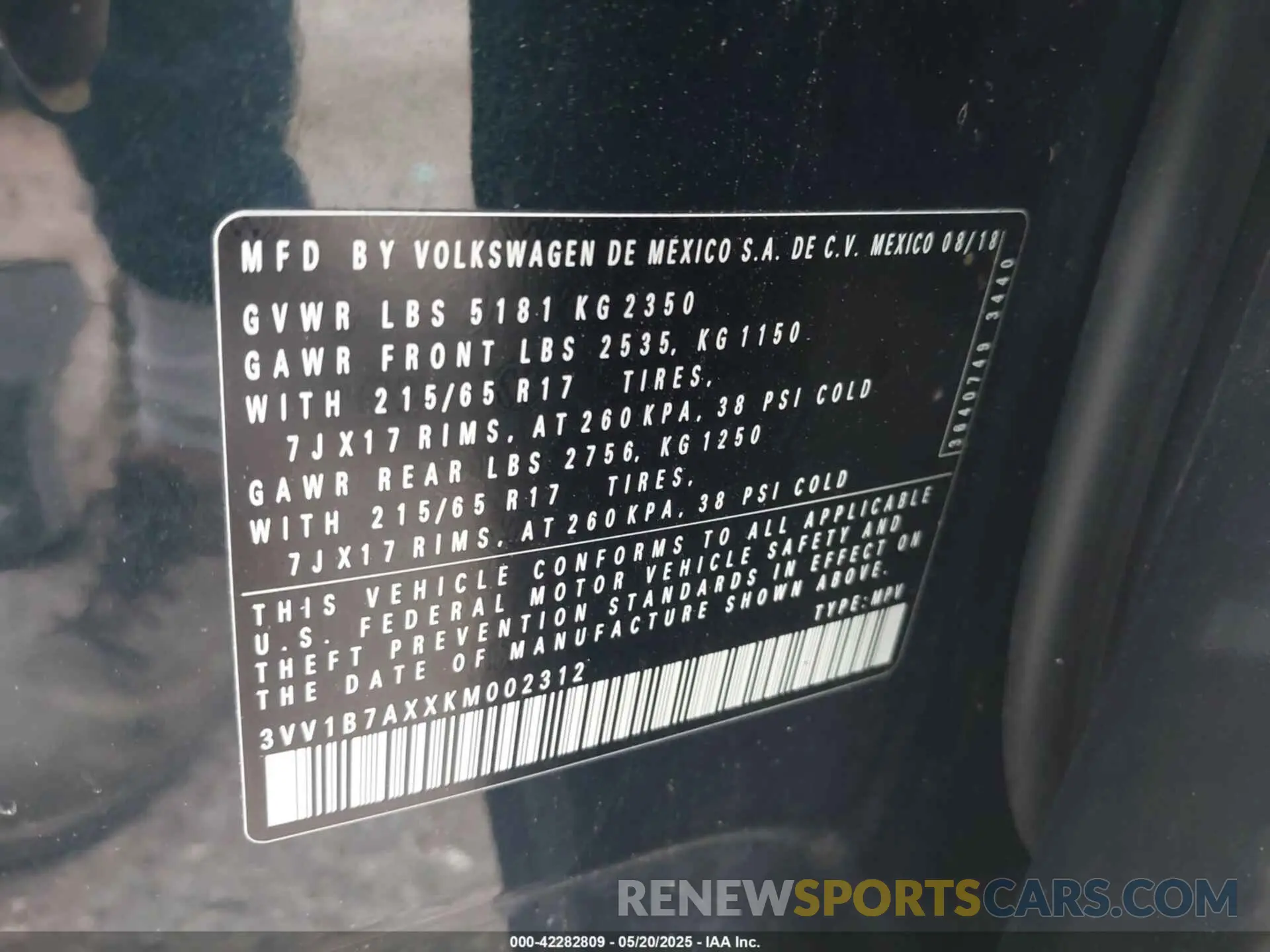 9 Photograph of a damaged car 3VV1B7AXXKM002312 VOLKSWAGEN TIGUAN 2019