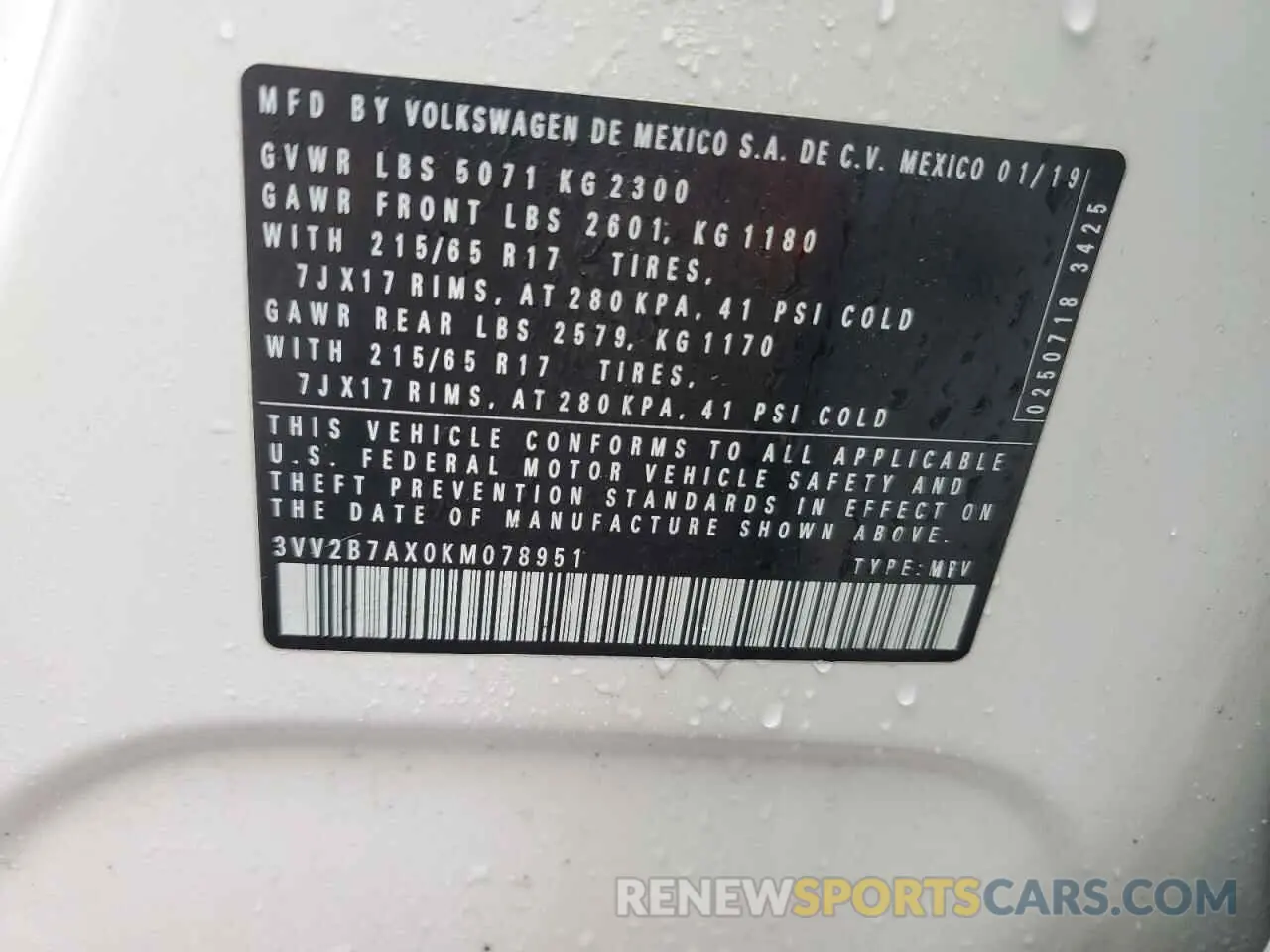 13 Photograph of a damaged car 3VV2B7AX0KM078951 VOLKSWAGEN TIGUAN 2019