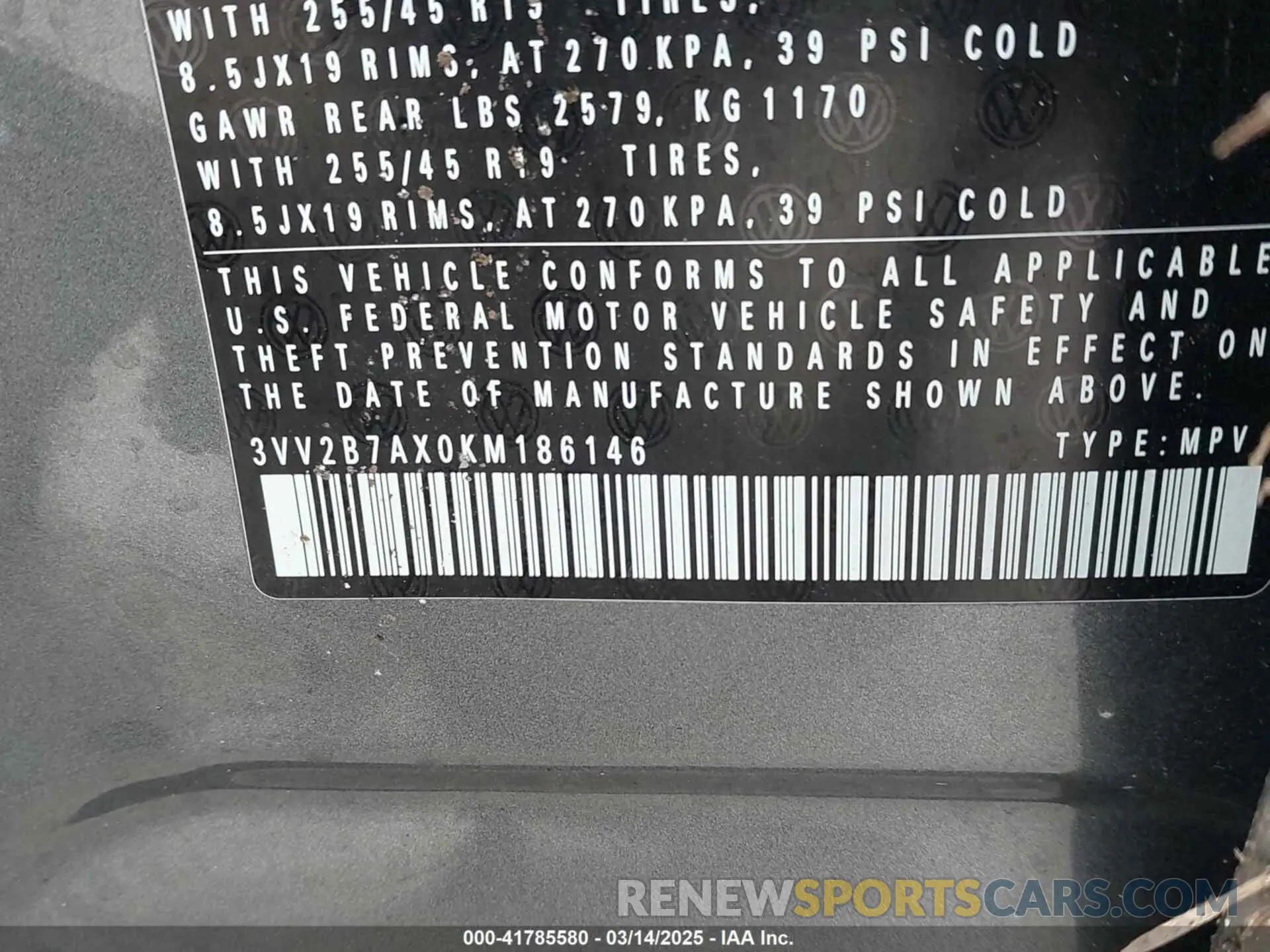 9 Photograph of a damaged car 3VV2B7AX0KM186146 VOLKSWAGEN TIGUAN 2019