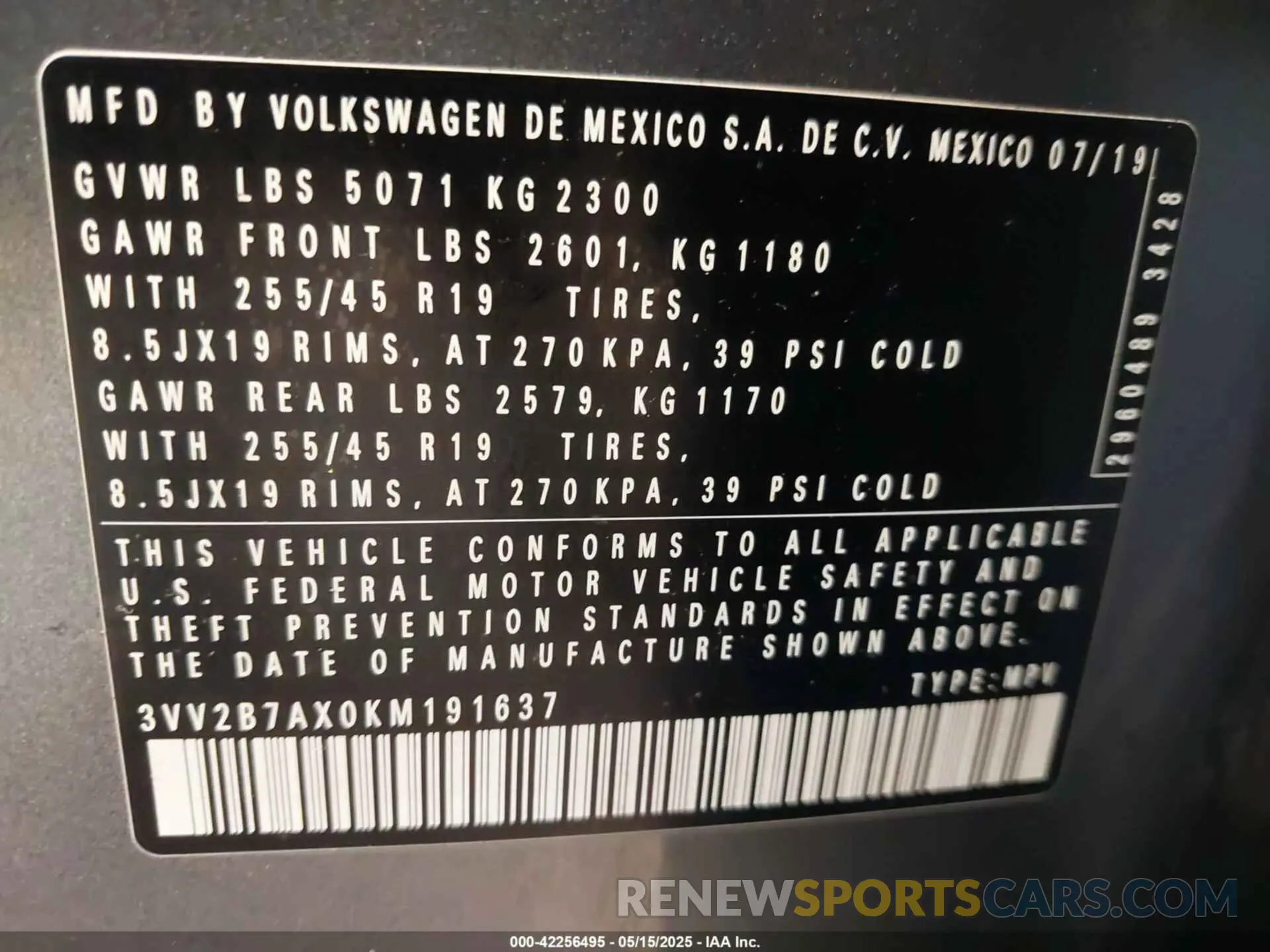 9 Photograph of a damaged car 3VV2B7AX0KM191637 VOLKSWAGEN TIGUAN 2019