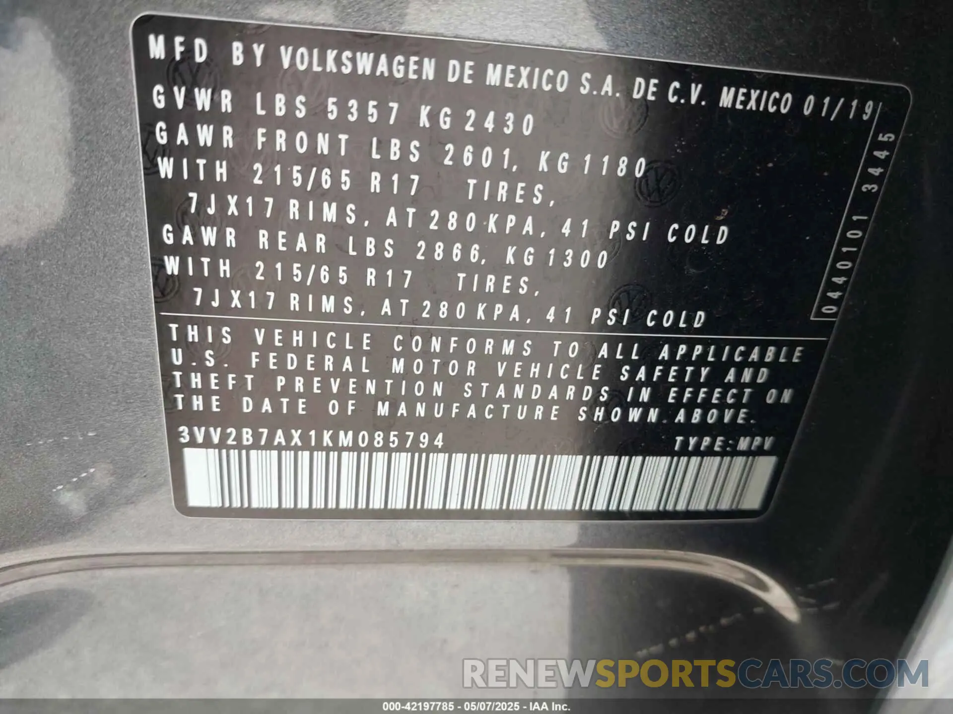 9 Photograph of a damaged car 3VV2B7AX1KM085794 VOLKSWAGEN TIGUAN 2019