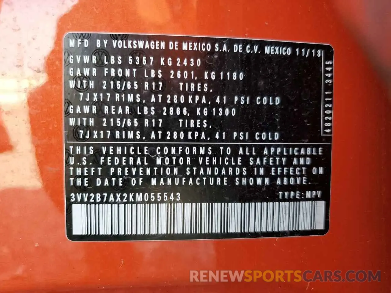 15 Photograph of a damaged car 3VV2B7AX2KM055543 VOLKSWAGEN TIGUAN 2019