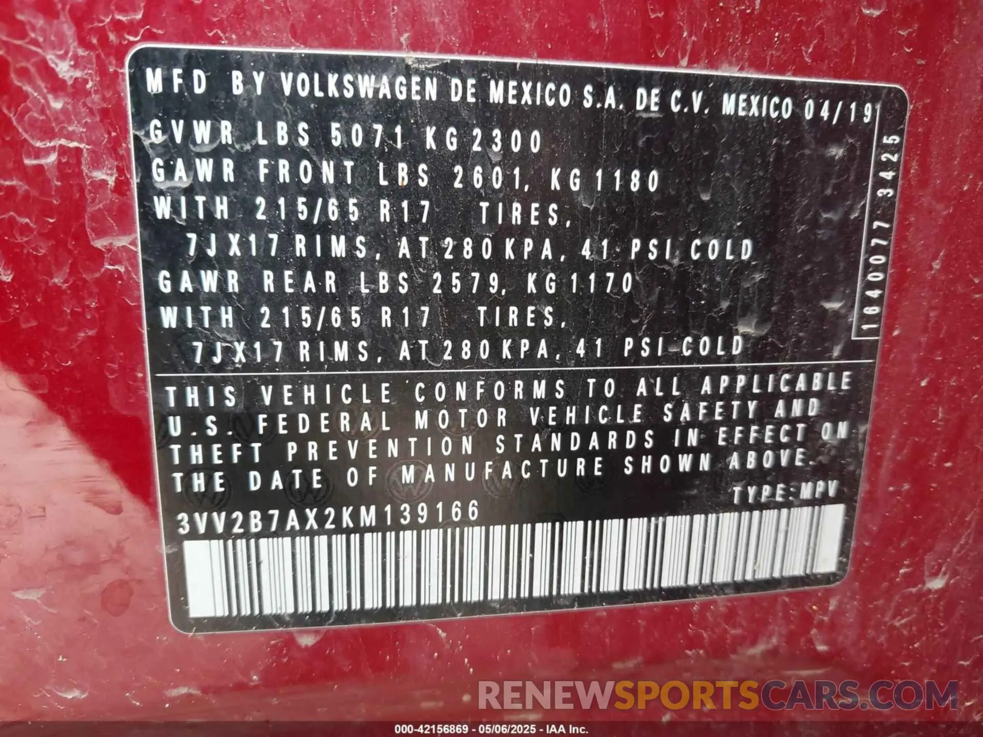 9 Photograph of a damaged car 3VV2B7AX2KM139166 VOLKSWAGEN TIGUAN 2019