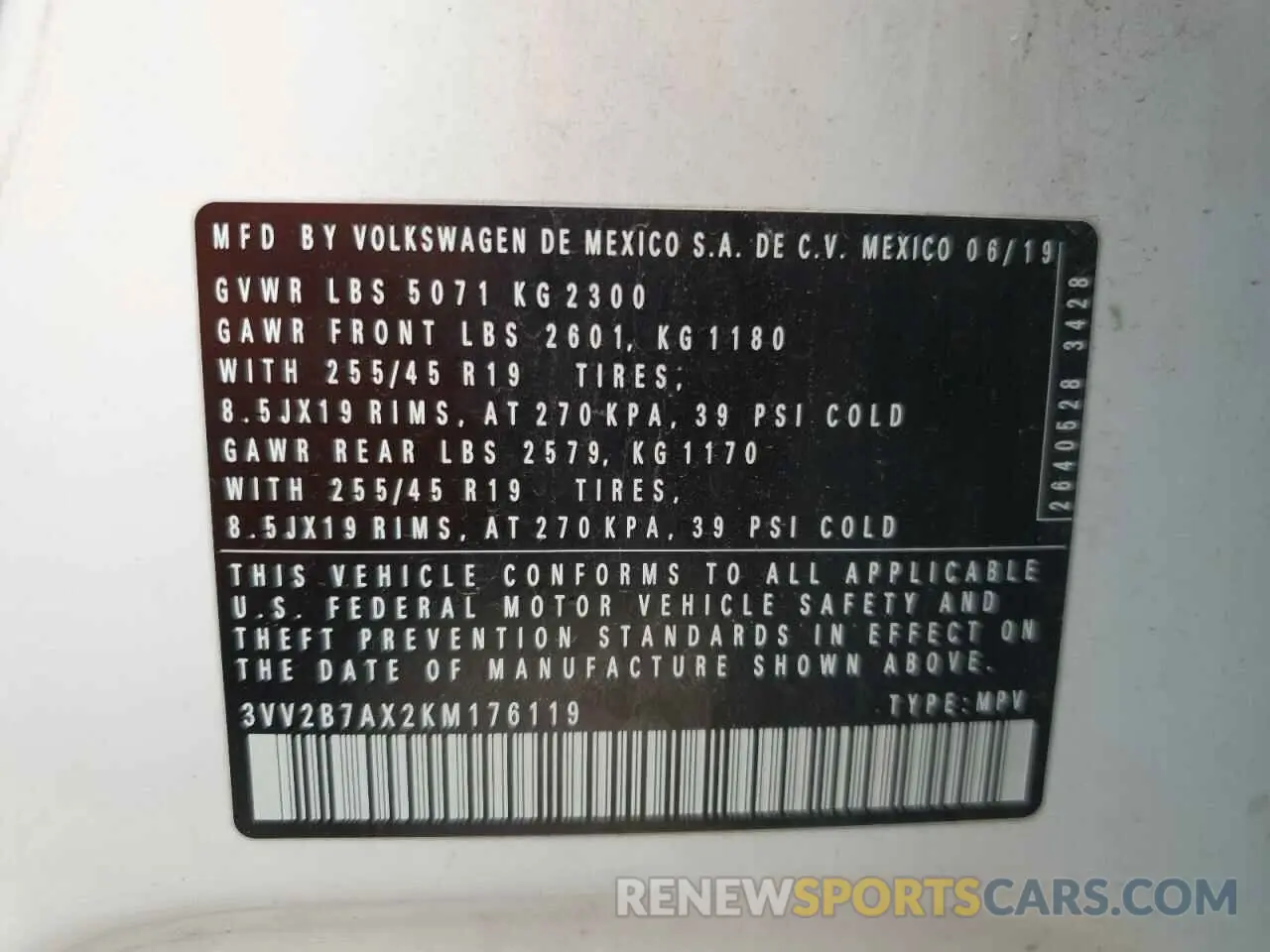 12 Photograph of a damaged car 3VV2B7AX2KM176119 VOLKSWAGEN TIGUAN 2019