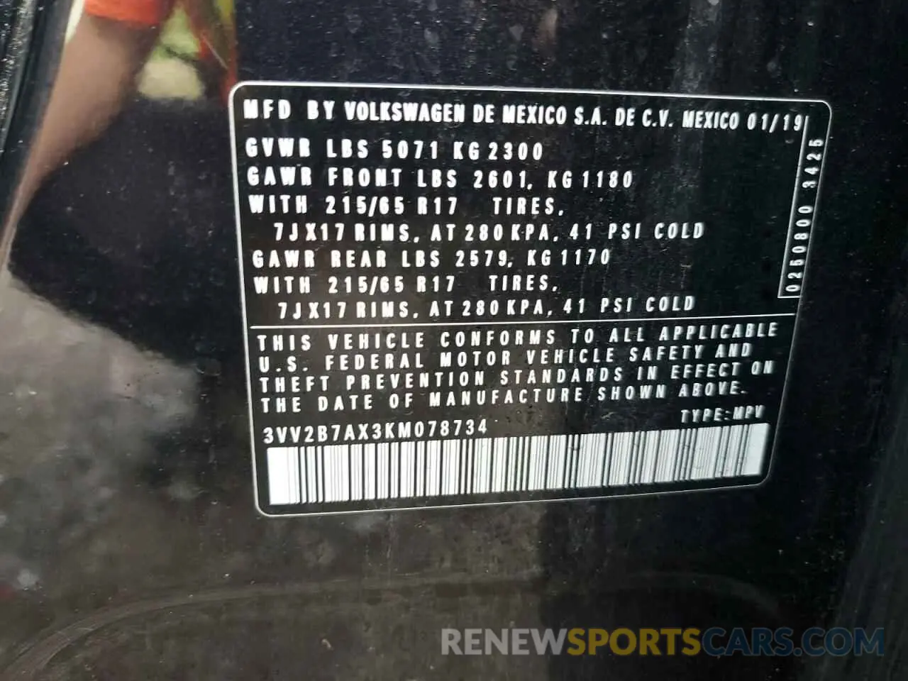 13 Photograph of a damaged car 3VV2B7AX3KM078734 VOLKSWAGEN TIGUAN 2019