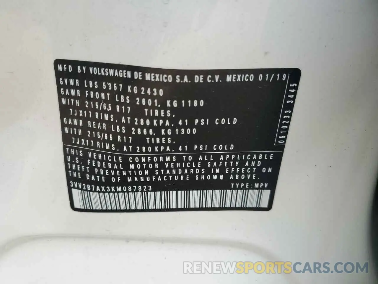 13 Photograph of a damaged car 3VV2B7AX3KM087823 VOLKSWAGEN TIGUAN 2019