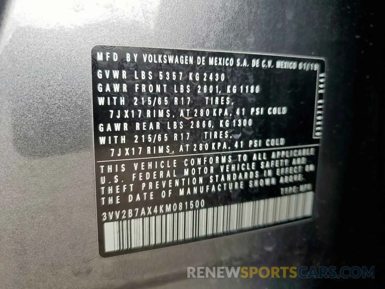 13 Photograph of a damaged car 3VV2B7AX4KM081500 VOLKSWAGEN TIGUAN 2019