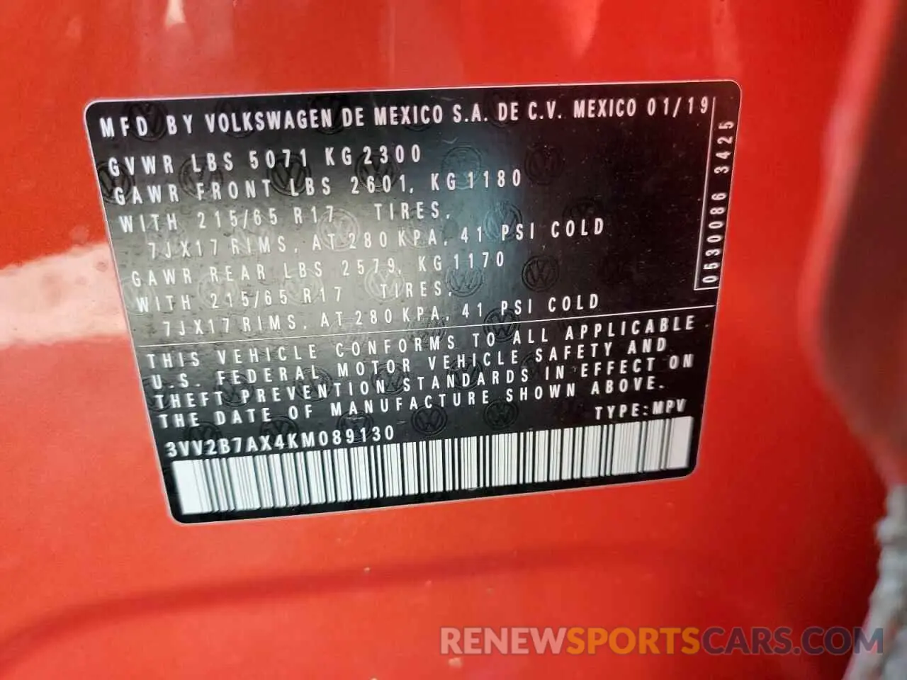 15 Photograph of a damaged car 3VV2B7AX4KM089130 VOLKSWAGEN TIGUAN 2019