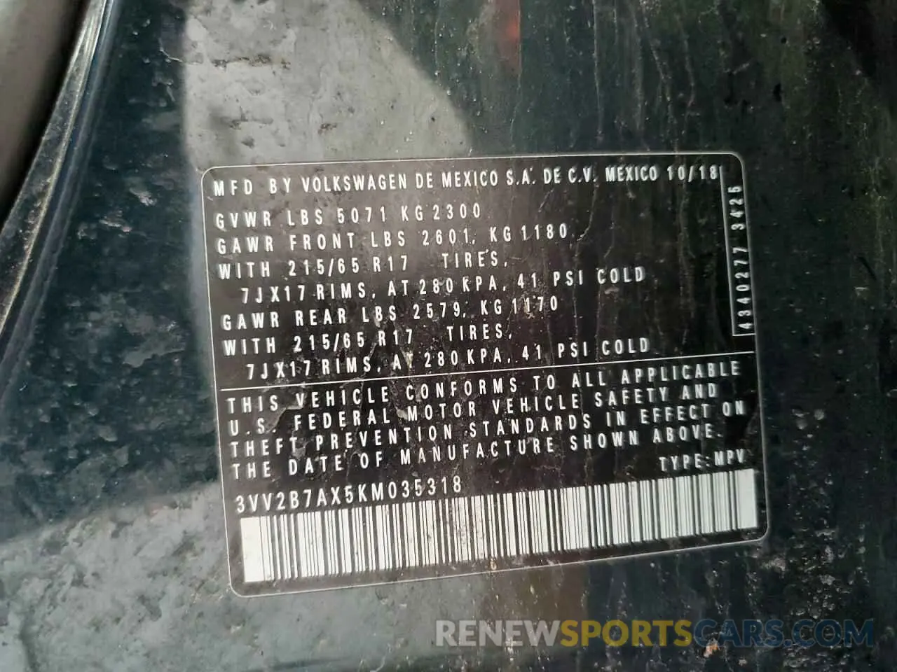 13 Photograph of a damaged car 3VV2B7AX5KM035318 VOLKSWAGEN TIGUAN 2019