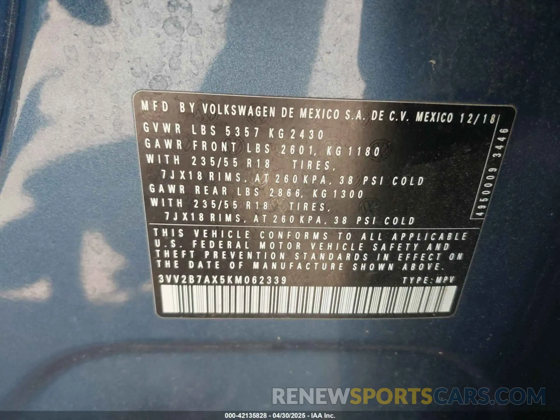 9 Photograph of a damaged car 3VV2B7AX5KM062339 VOLKSWAGEN TIGUAN 2019