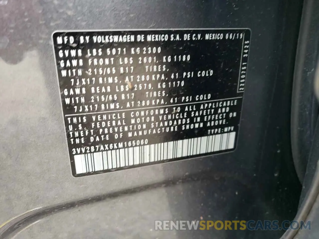 13 Photograph of a damaged car 3VV2B7AX6KM165060 VOLKSWAGEN TIGUAN 2019