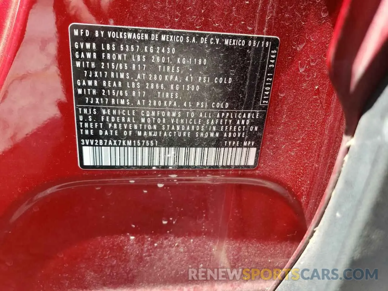 13 Photograph of a damaged car 3VV2B7AX7KM157551 VOLKSWAGEN TIGUAN 2019