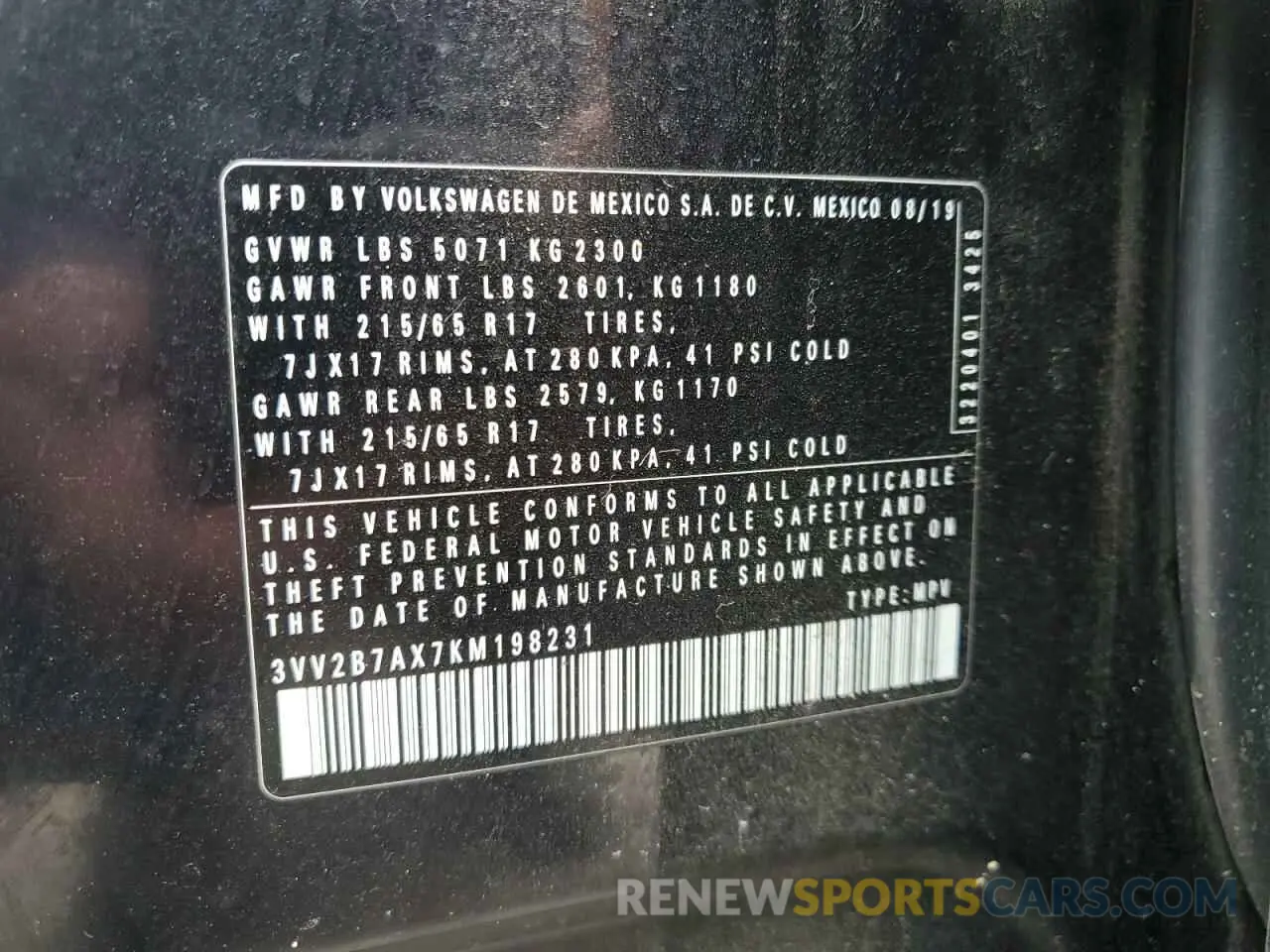 13 Photograph of a damaged car 3VV2B7AX7KM198231 VOLKSWAGEN TIGUAN 2019