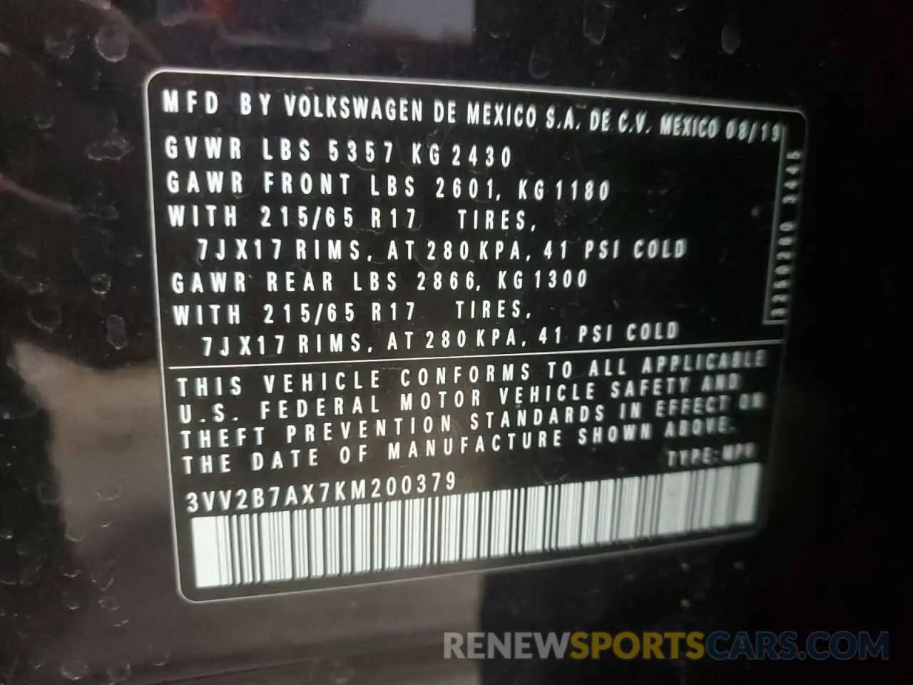 16 Photograph of a damaged car 3VV2B7AX7KM200379 VOLKSWAGEN TIGUAN 2019