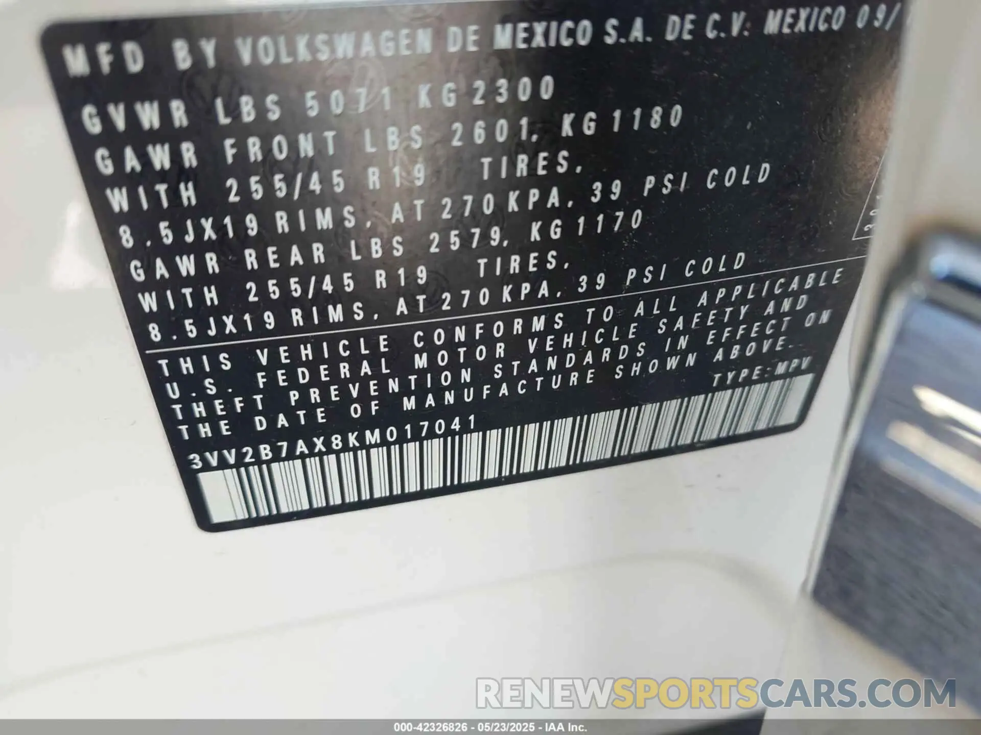 9 Photograph of a damaged car 3VV2B7AX8KM017041 VOLKSWAGEN TIGUAN 2019