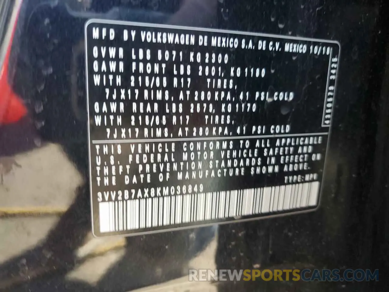 13 Photograph of a damaged car 3VV2B7AX8KM036849 VOLKSWAGEN TIGUAN 2019