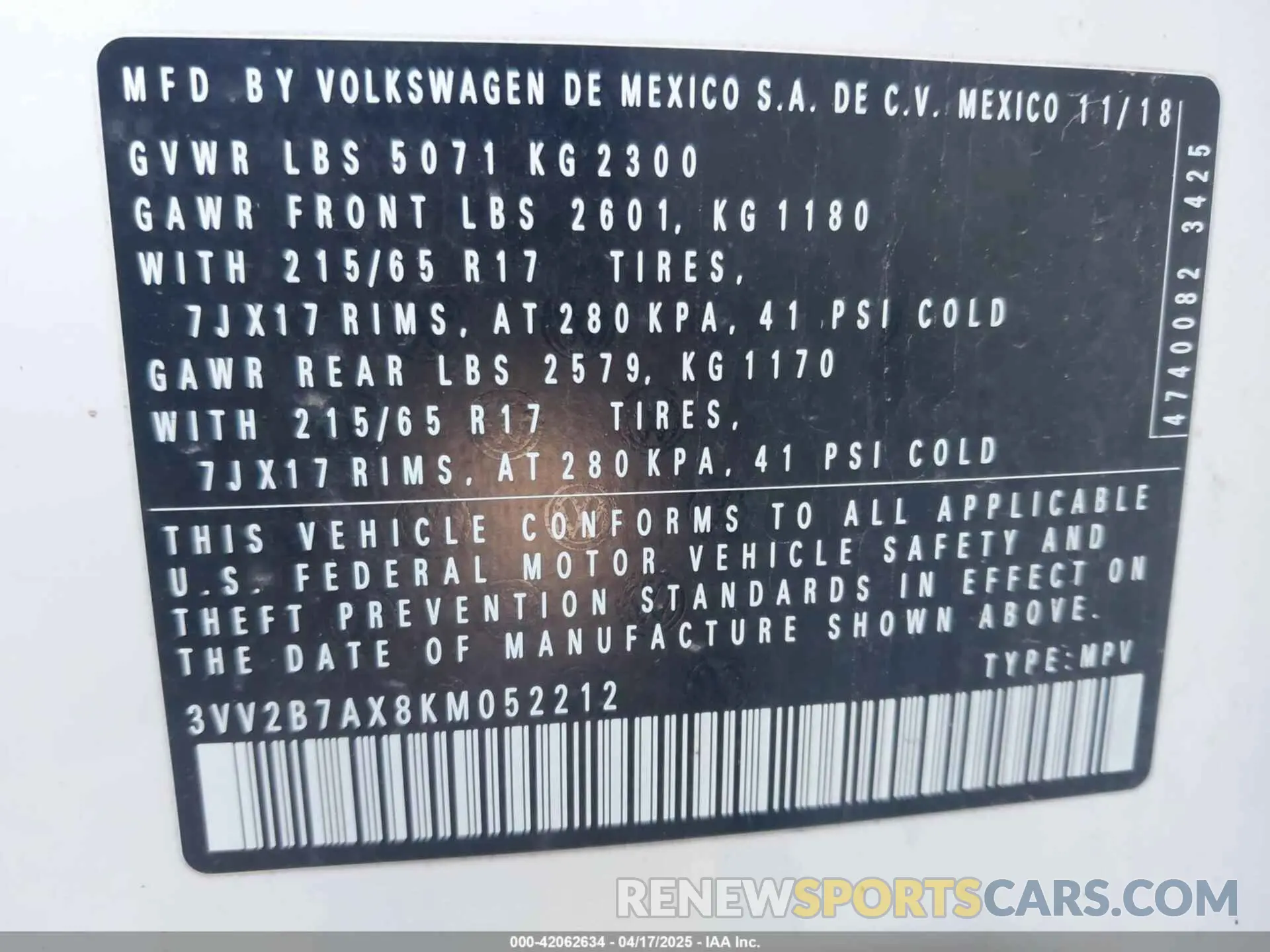9 Photograph of a damaged car 3VV2B7AX8KM052212 VOLKSWAGEN TIGUAN 2019