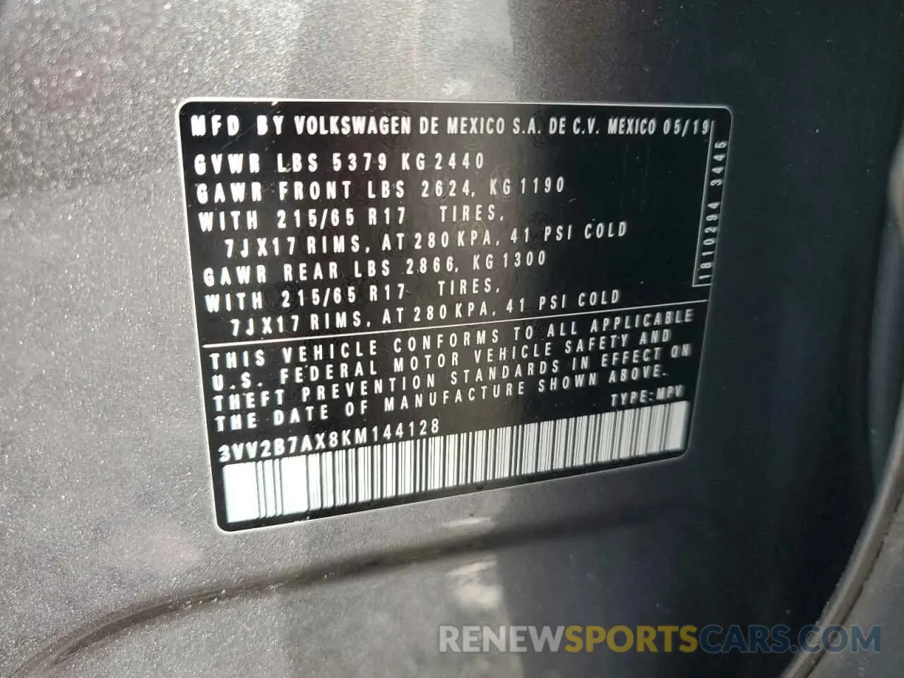 12 Photograph of a damaged car 3VV2B7AX8KM144128 VOLKSWAGEN TIGUAN 2019
