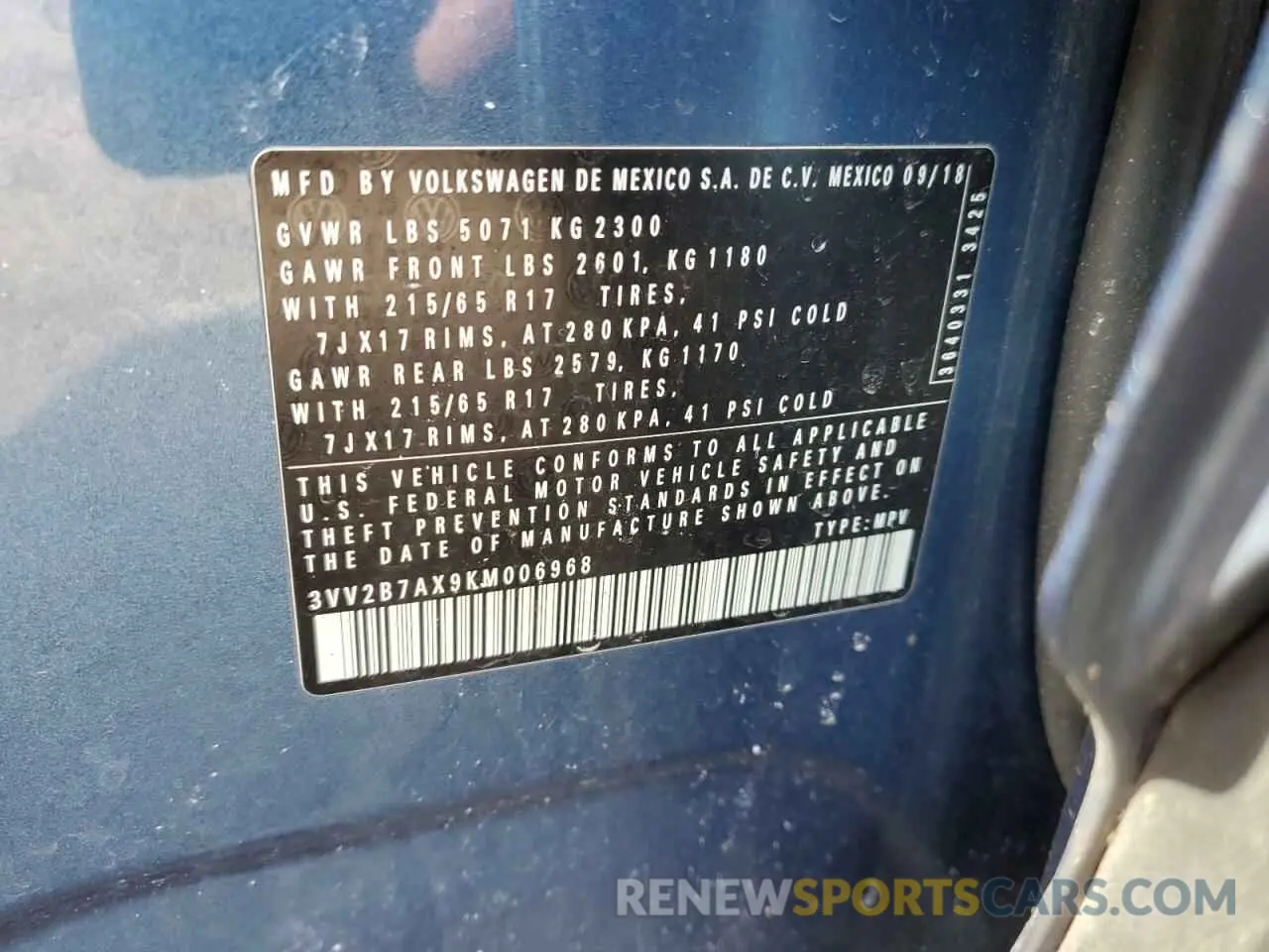 12 Photograph of a damaged car 3VV2B7AX9KM006968 VOLKSWAGEN TIGUAN 2019