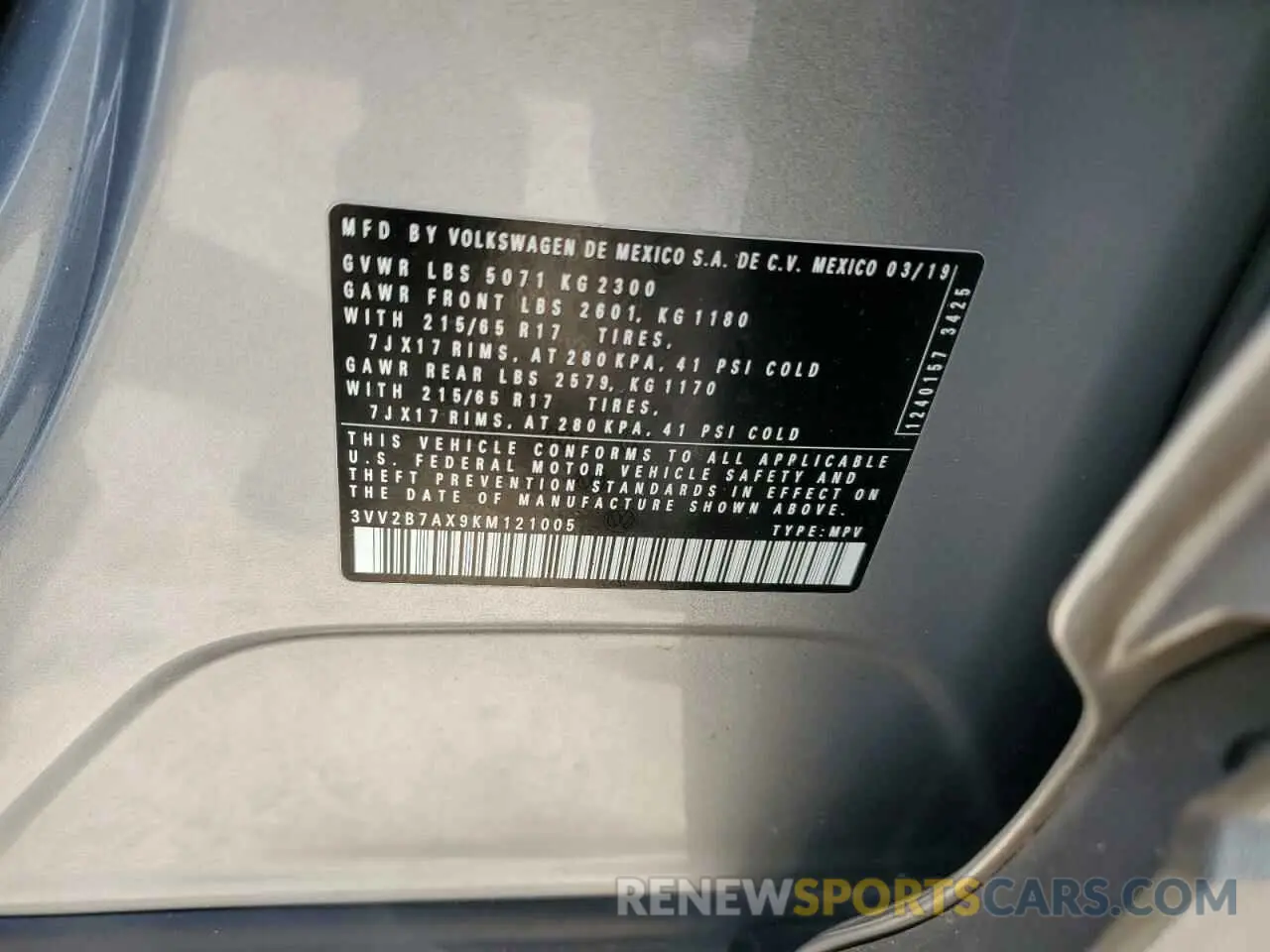 13 Photograph of a damaged car 3VV2B7AX9KM121005 VOLKSWAGEN TIGUAN 2019