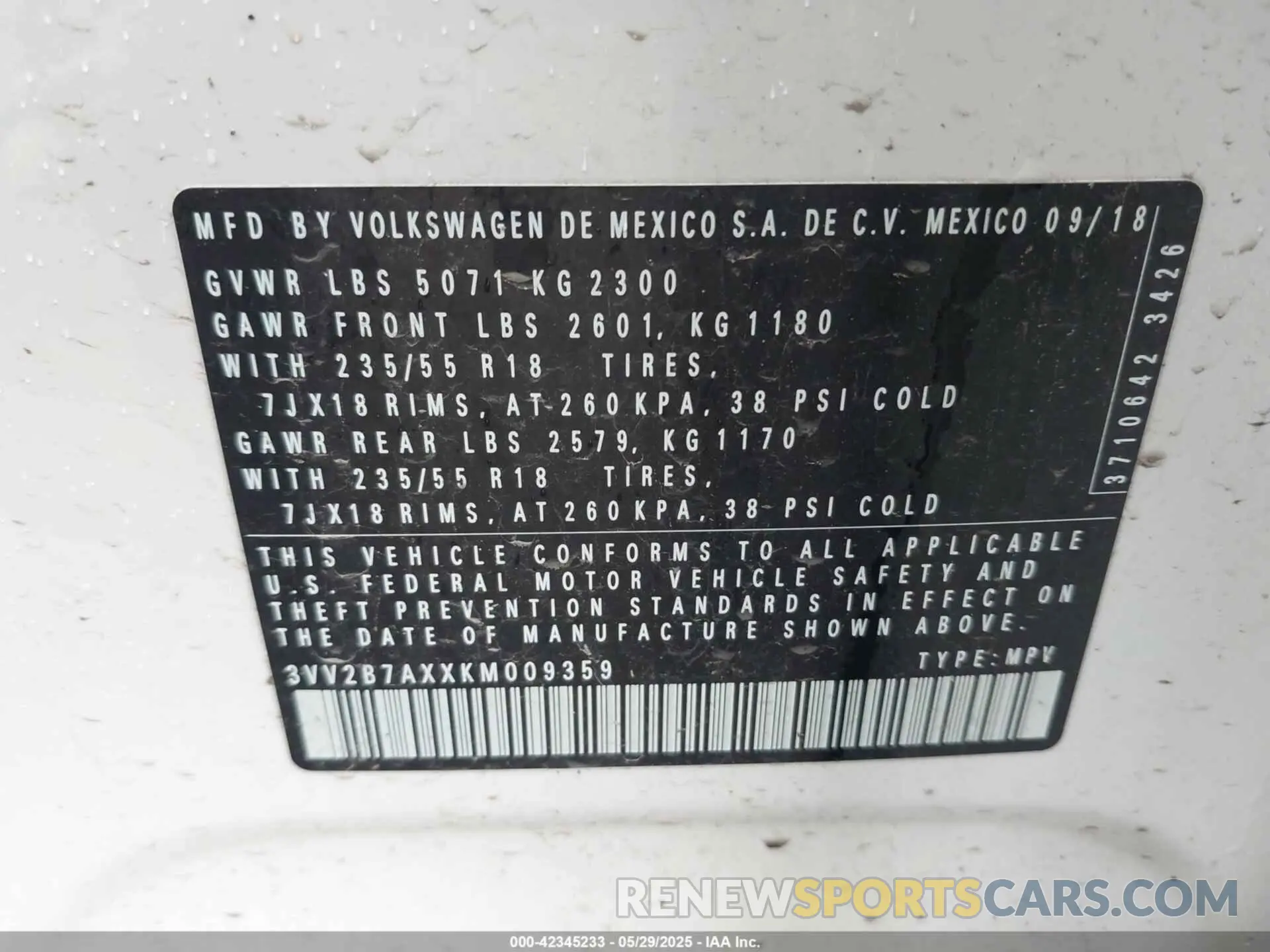 9 Photograph of a damaged car 3VV2B7AXXKM009359 VOLKSWAGEN TIGUAN 2019