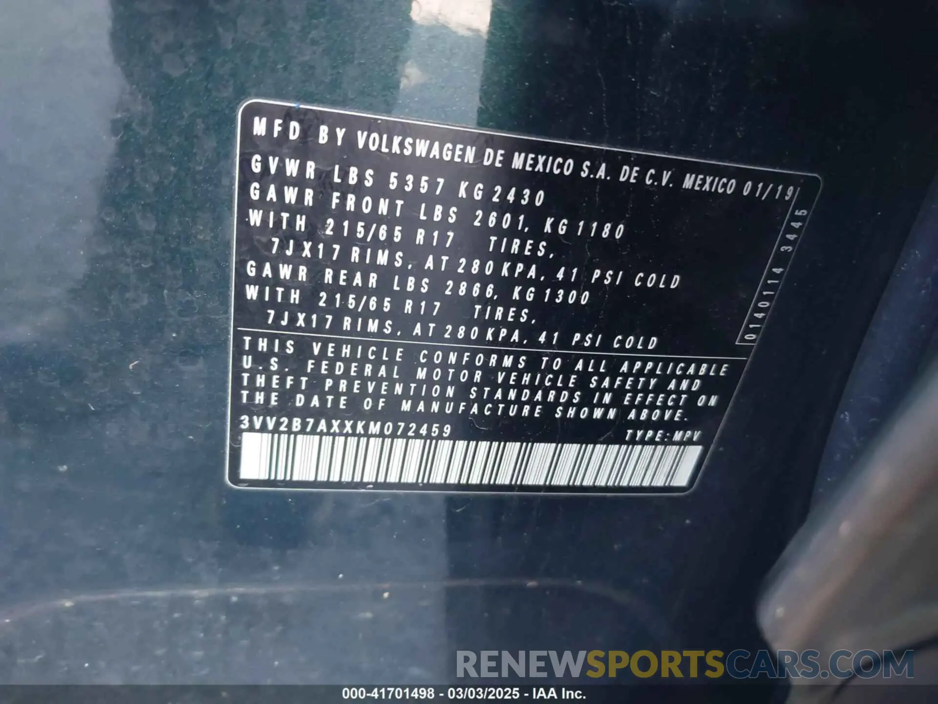 9 Photograph of a damaged car 3VV2B7AXXKM072459 VOLKSWAGEN TIGUAN 2019