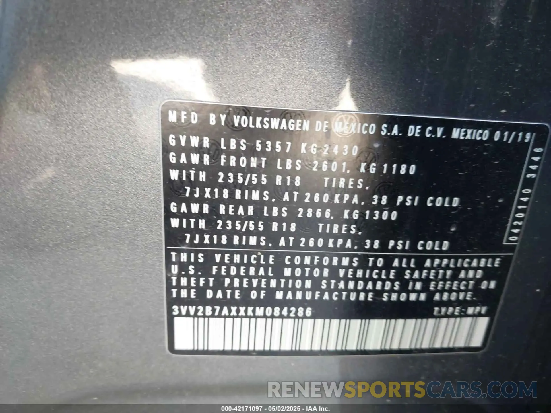 9 Photograph of a damaged car 3VV2B7AXXKM084286 VOLKSWAGEN TIGUAN 2019