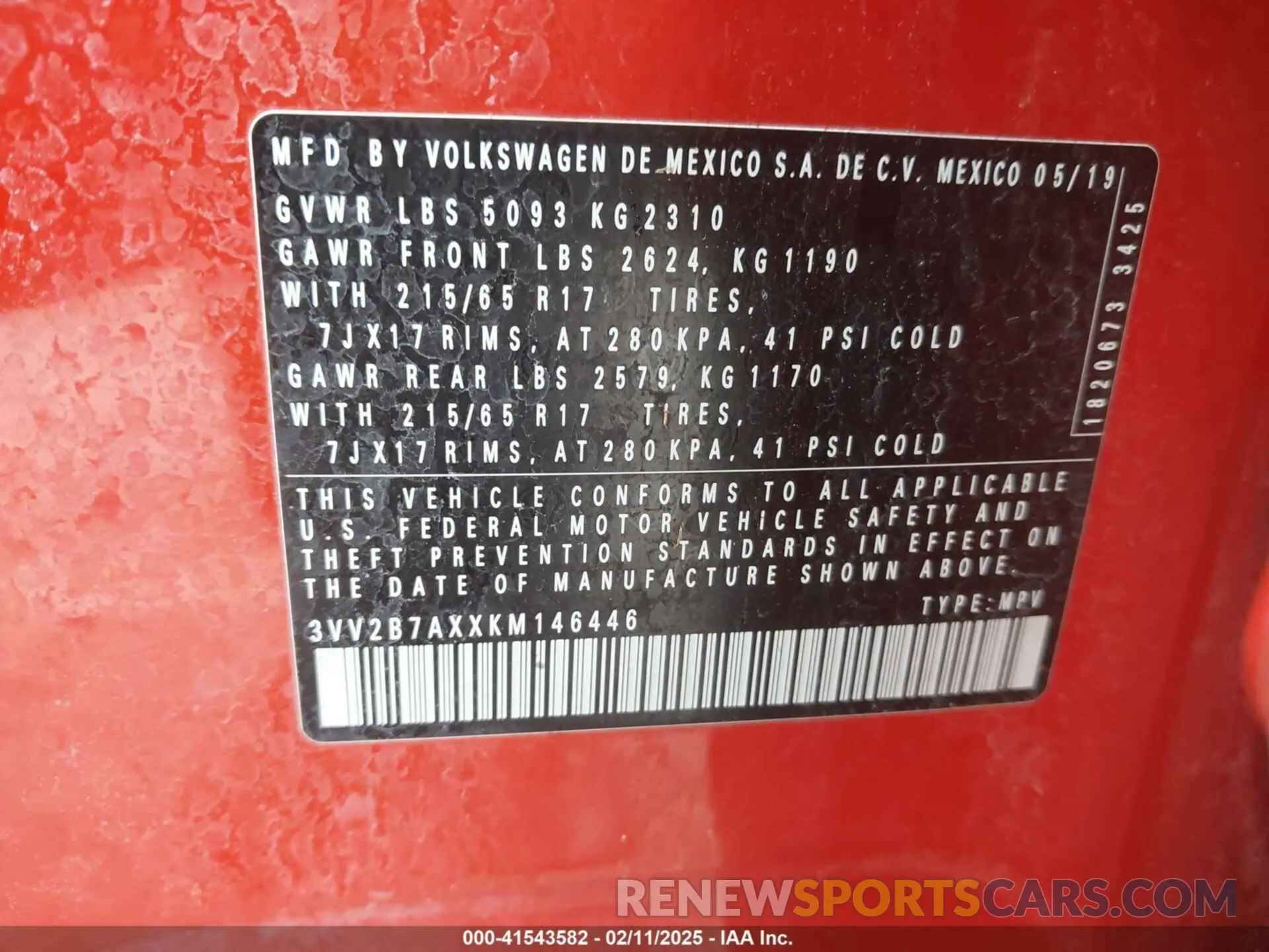 9 Photograph of a damaged car 3VV2B7AXXKM146446 VOLKSWAGEN TIGUAN 2019