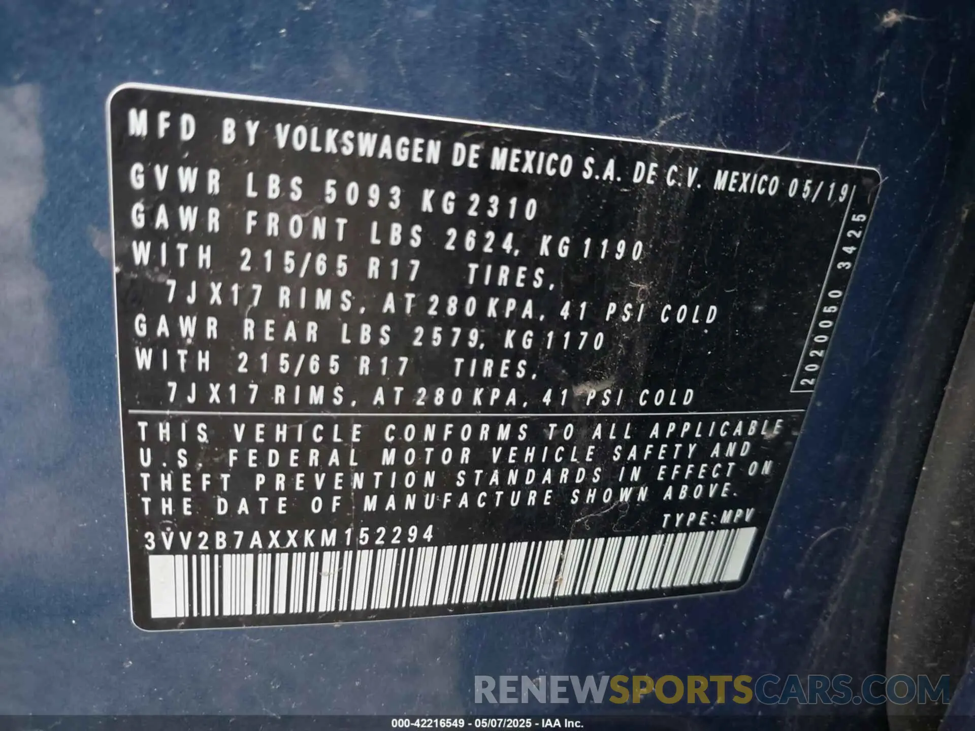 9 Photograph of a damaged car 3VV2B7AXXKM152294 VOLKSWAGEN TIGUAN 2019
