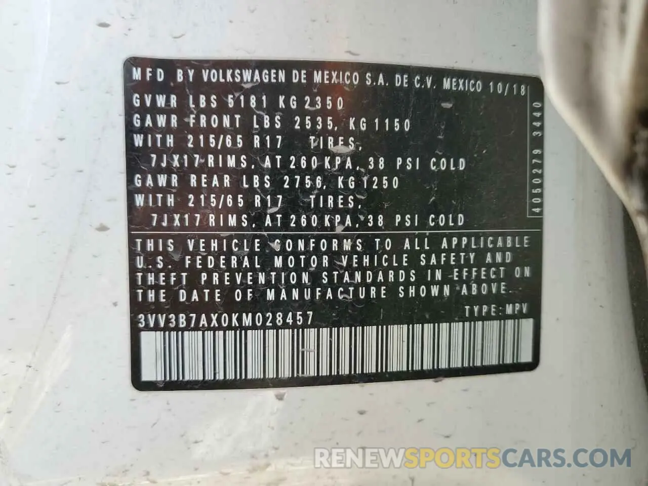 15 Photograph of a damaged car 3VV3B7AX0KM028457 VOLKSWAGEN TIGUAN 2019