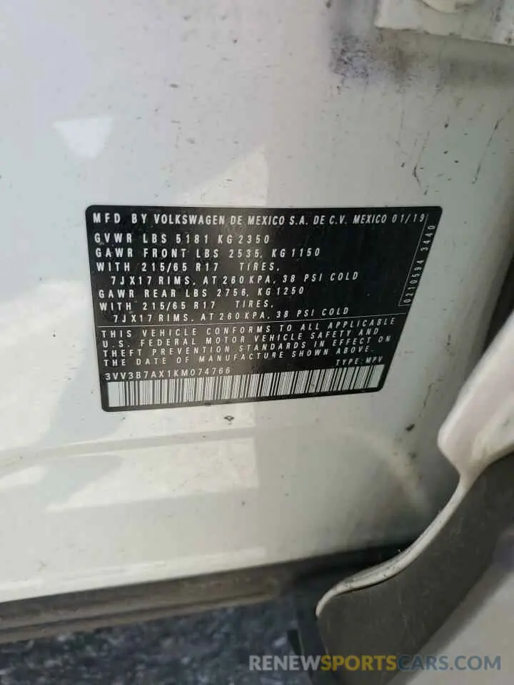 12 Photograph of a damaged car 3VV3B7AX1KM074766 VOLKSWAGEN TIGUAN 2019