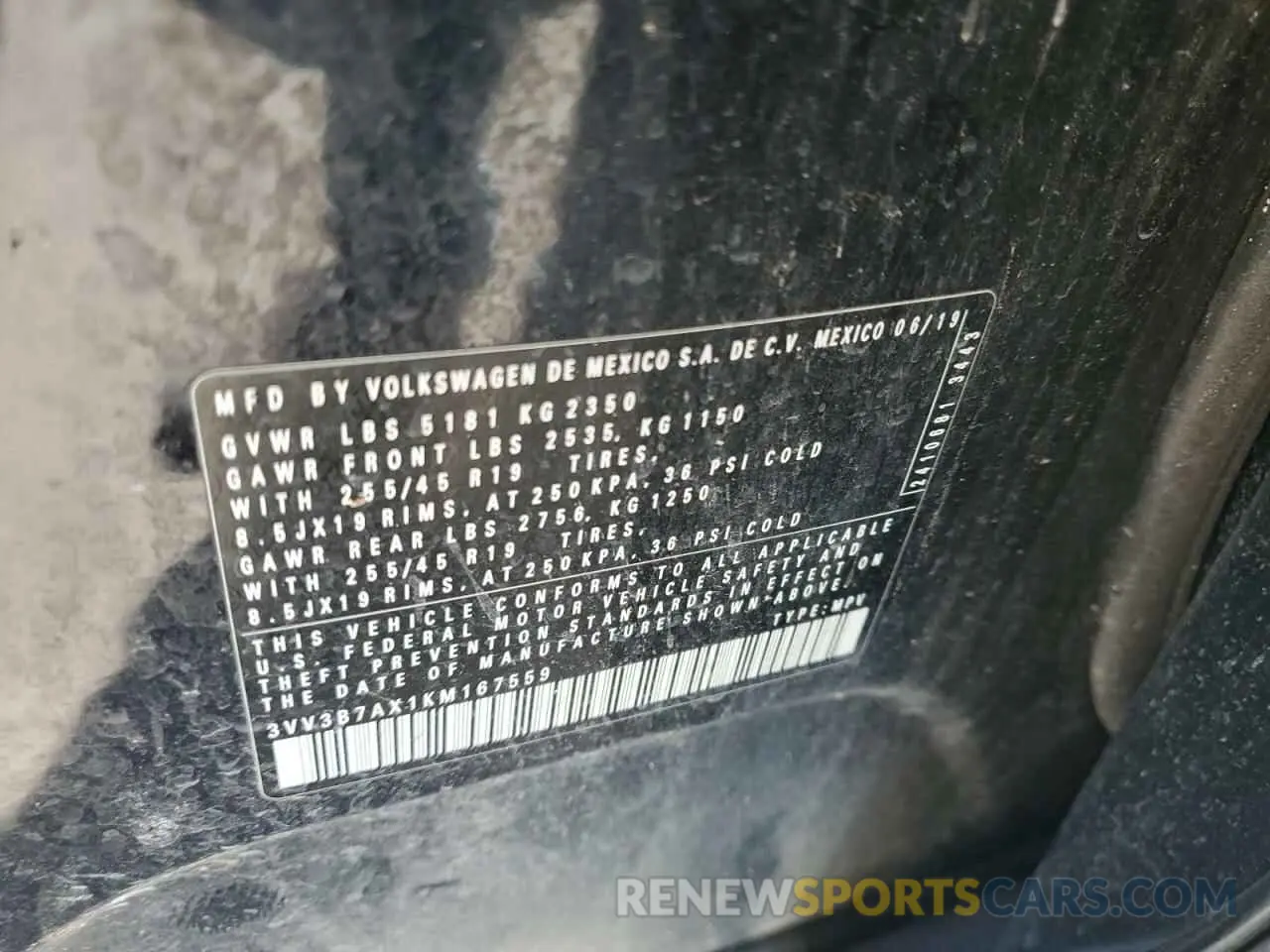 13 Photograph of a damaged car 3VV3B7AX1KM167559 VOLKSWAGEN TIGUAN 2019